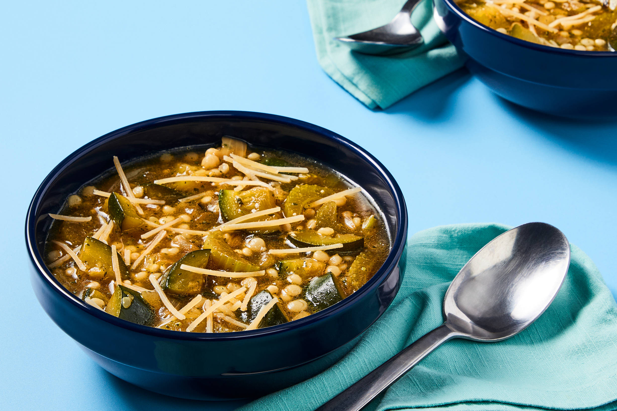Pesto Zucchini, Bacon & Couscous Soup