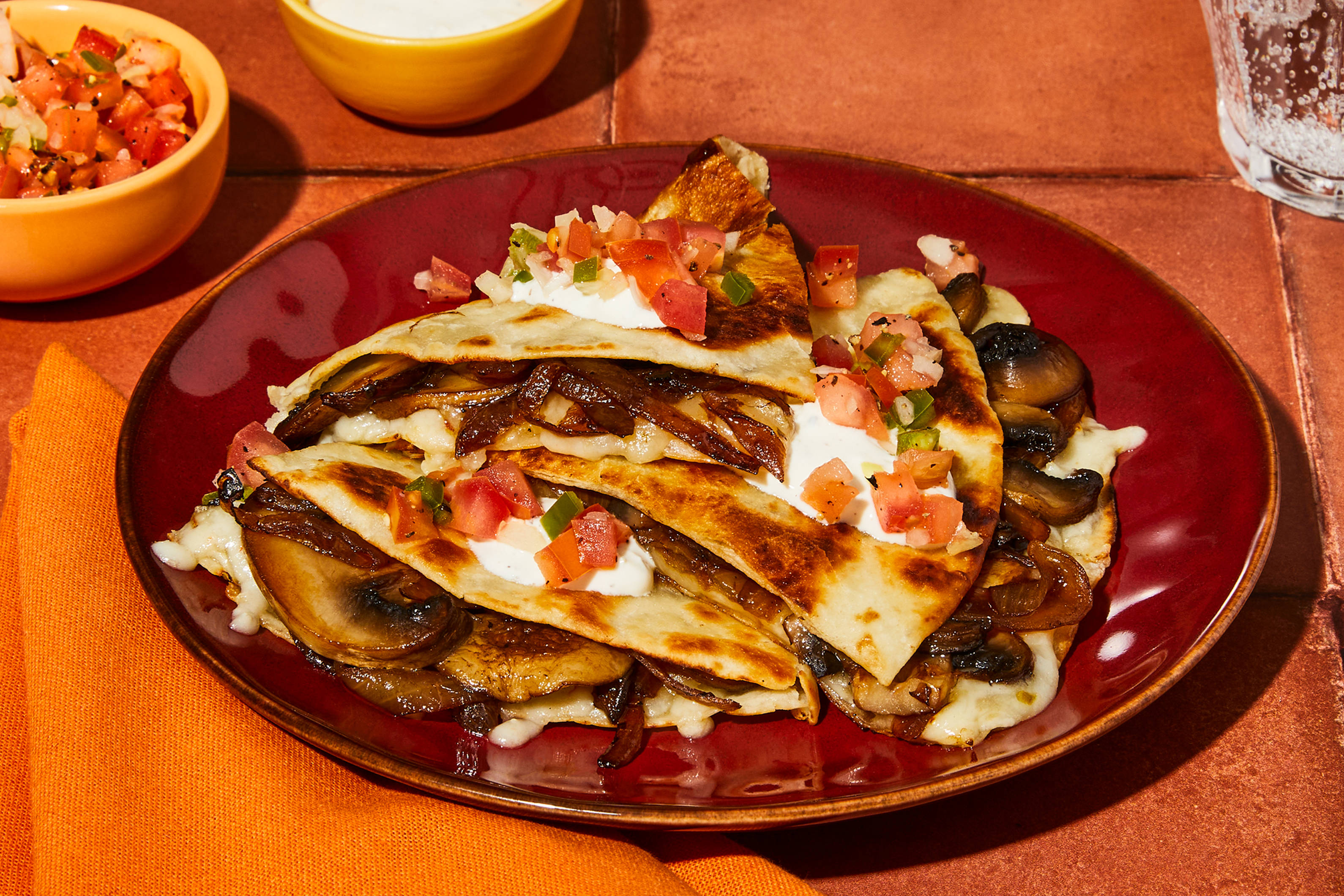 Cheesy Pulled Pork & Mushroom Quesadillas