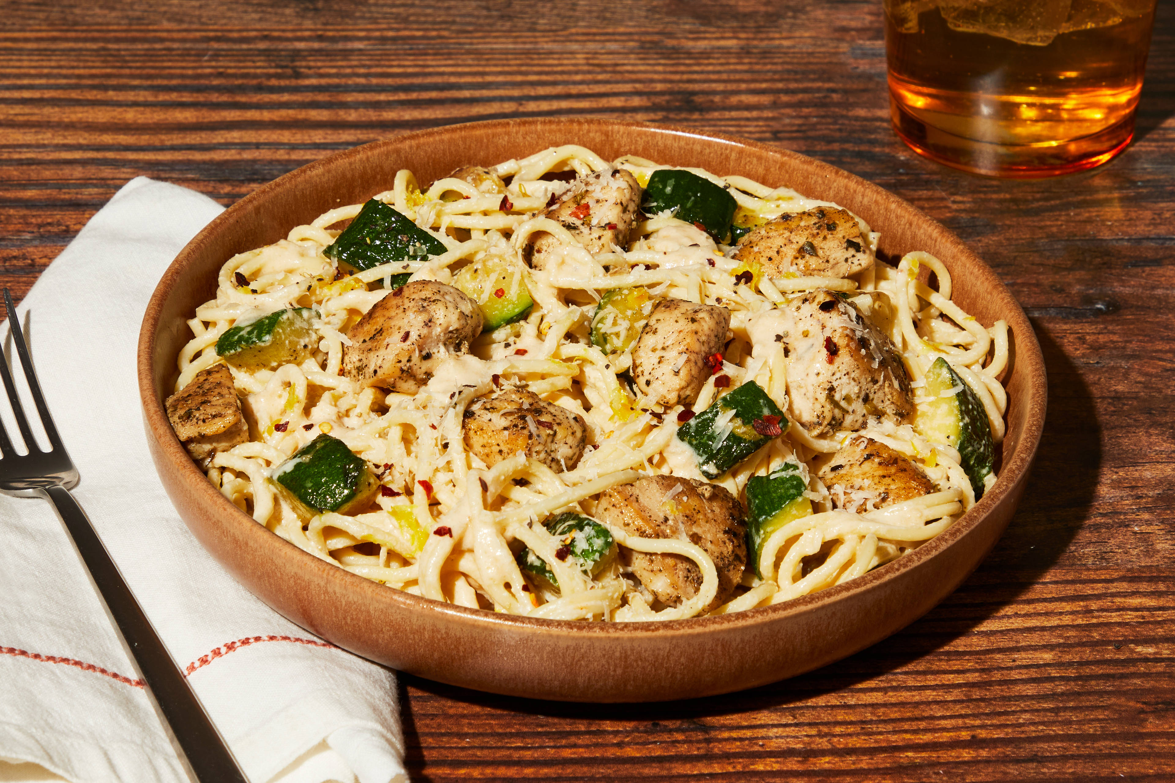 Herbed Steak Over Lemon Parmesan Pasta