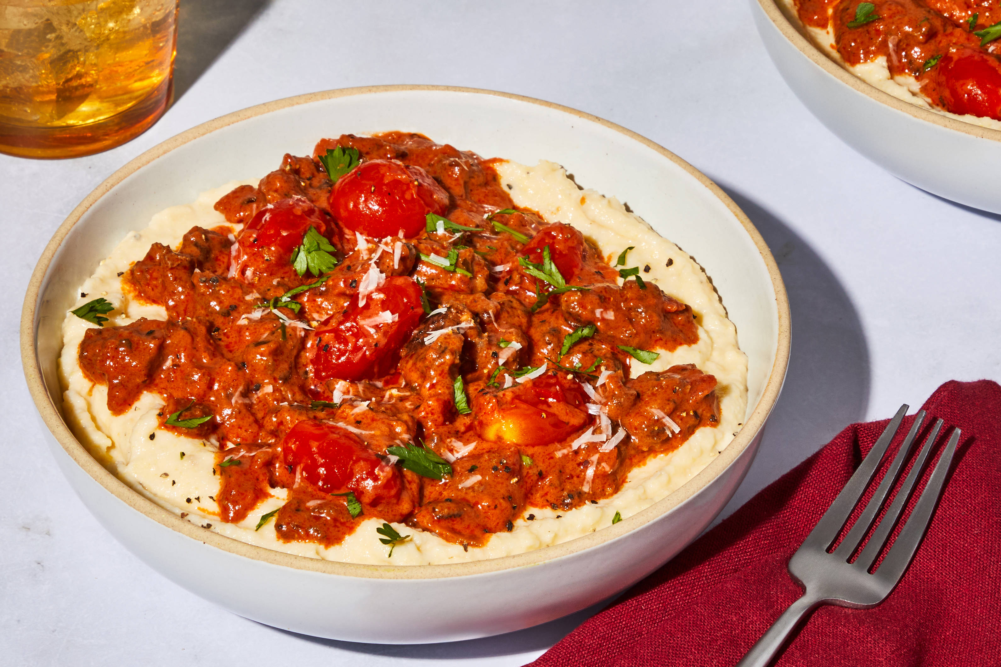 Speedy Marinara Beef Polenta Bowls