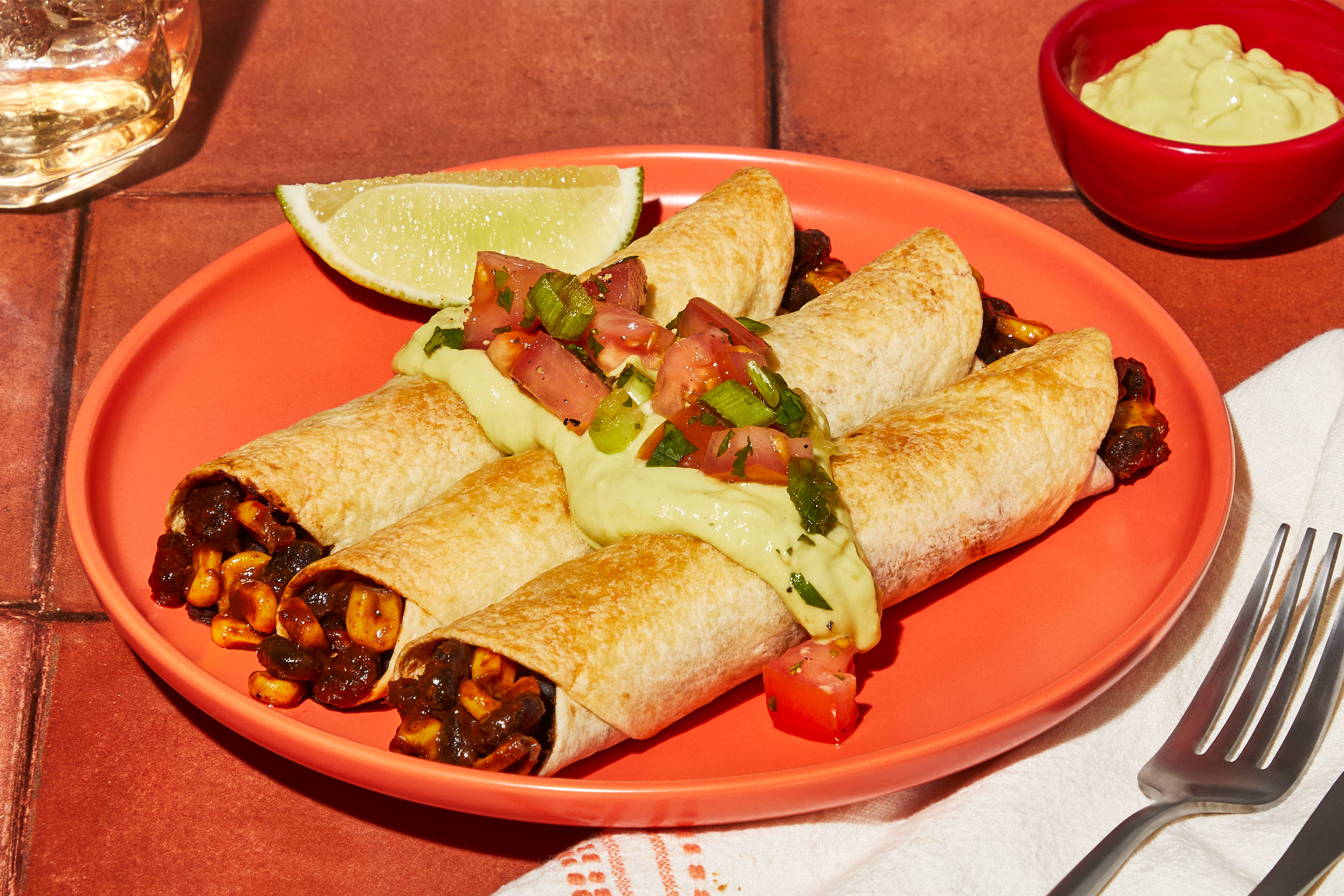 Baked Shrimp, Black Bean & Corn Flautas