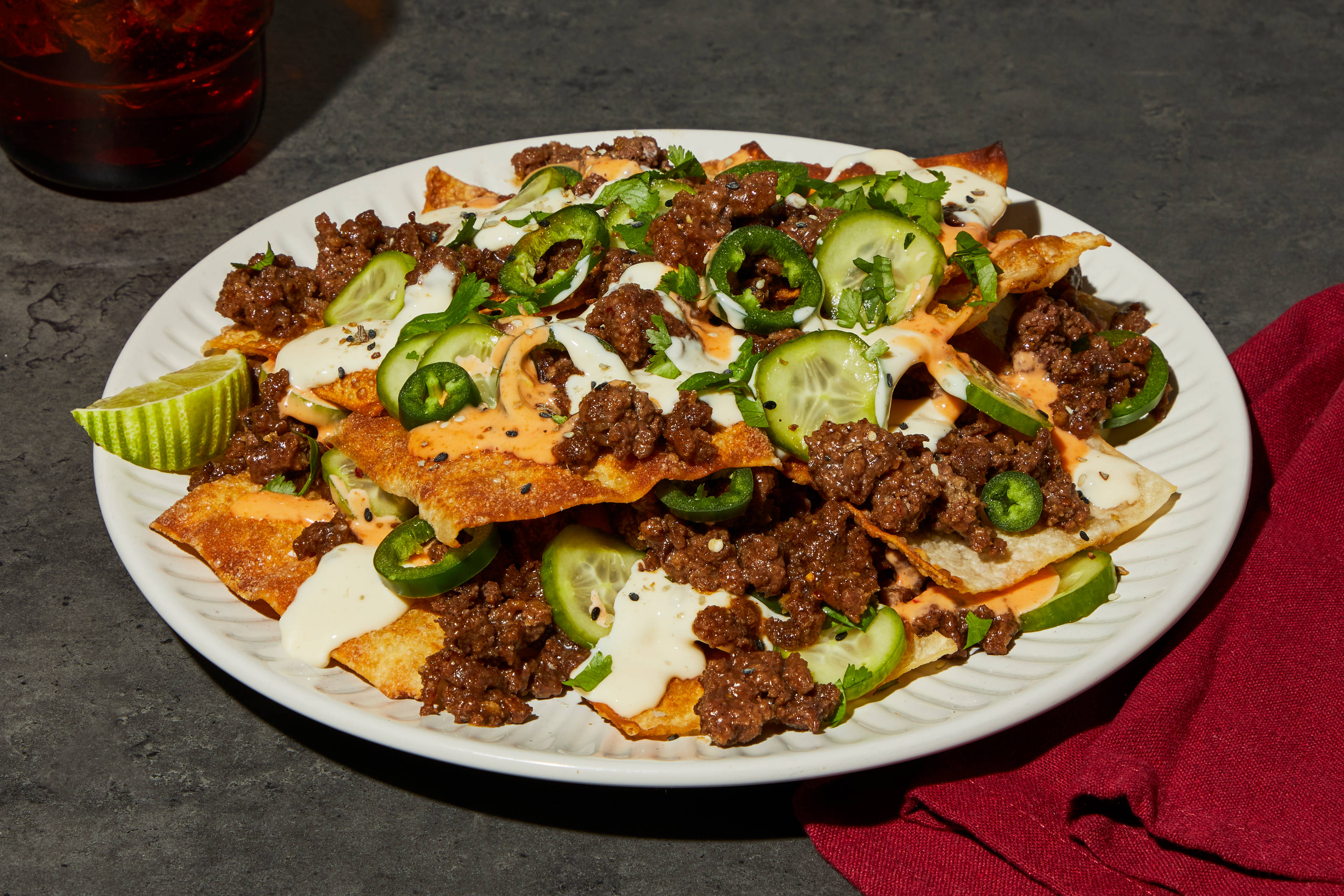 Sweet Chili-Glazed Beef Wonton “Nachos”