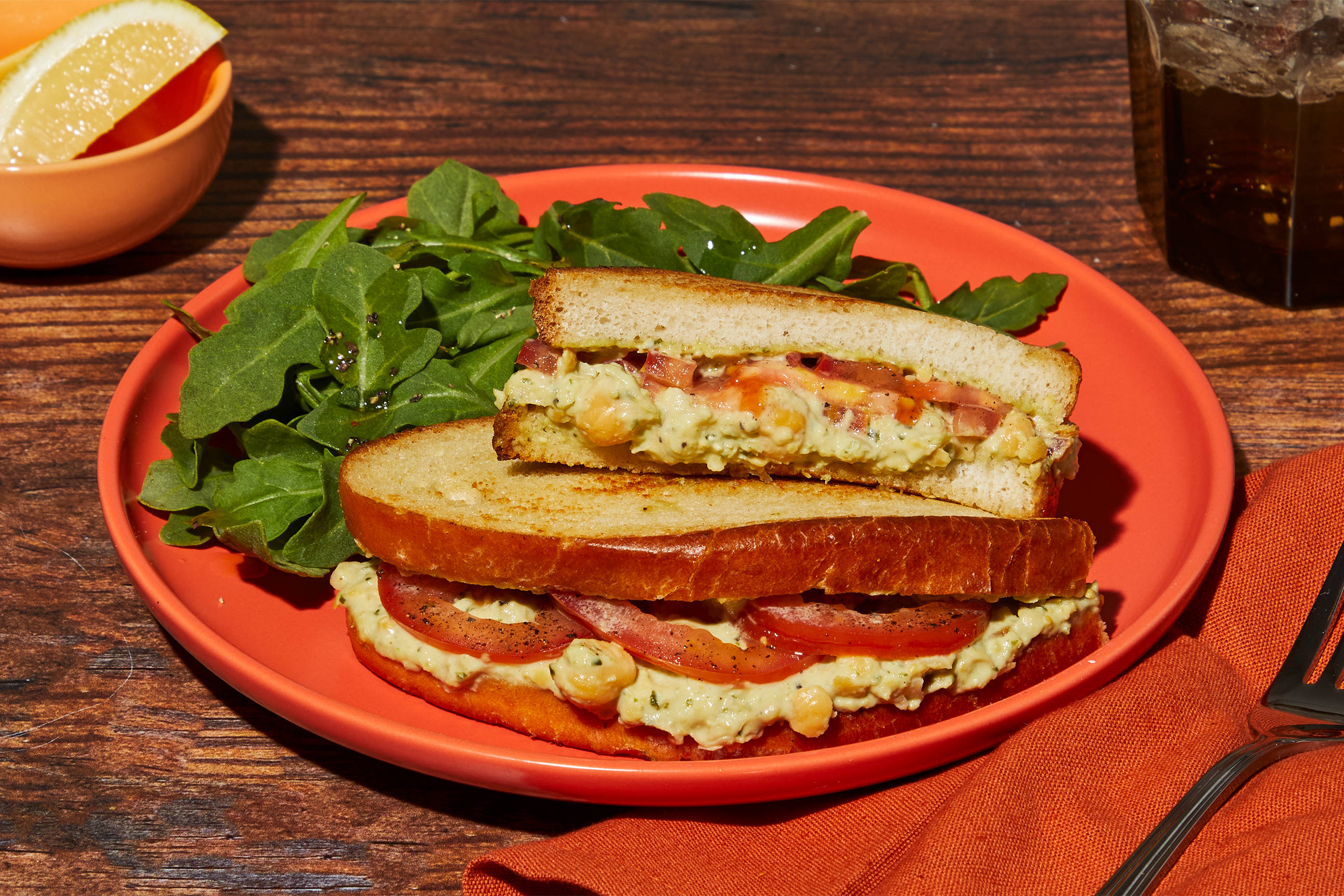 Greek Chickpea Salad & Bacon Sandwiches