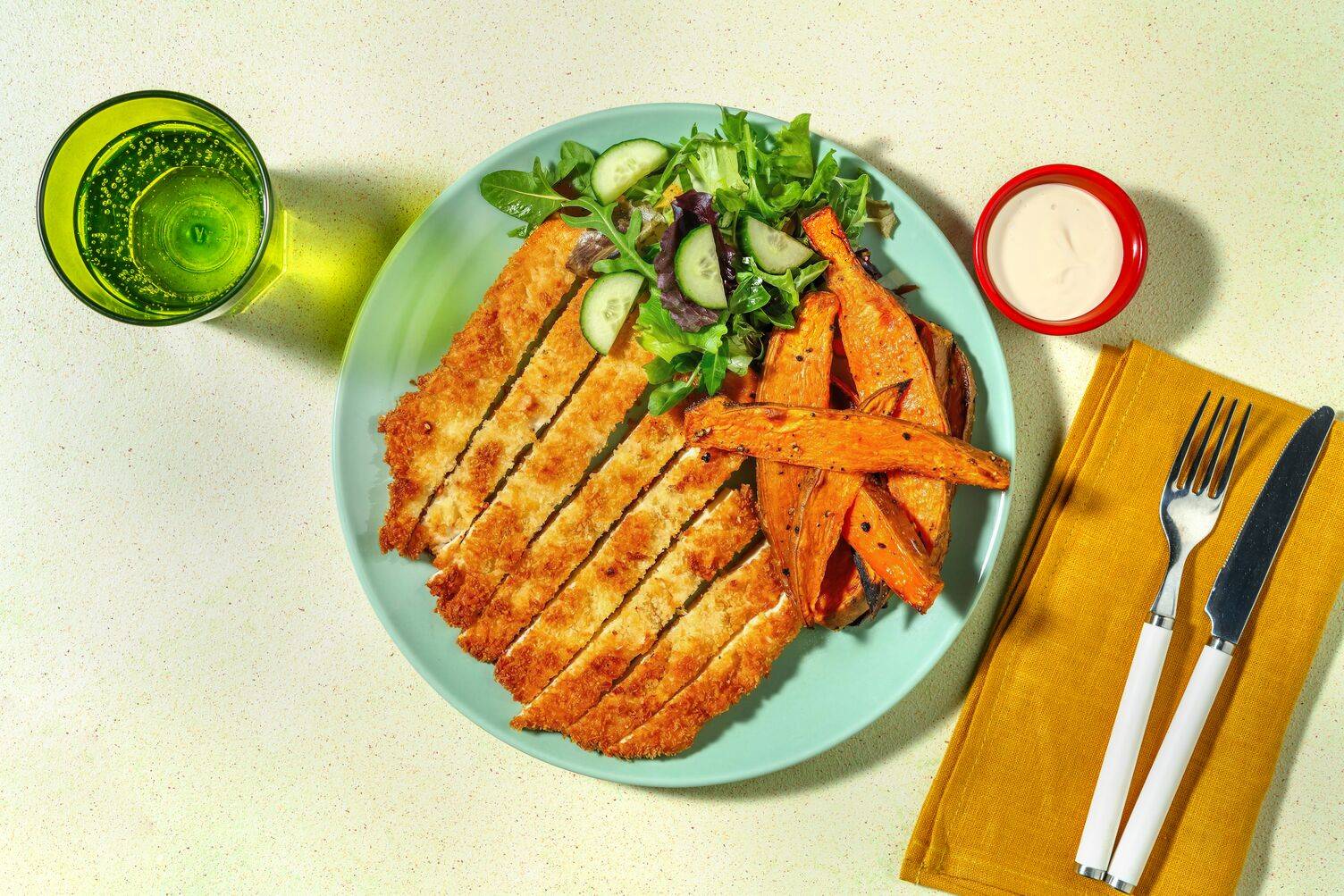 Go-To Crumbed Salmon & Sweet Potato Wedges