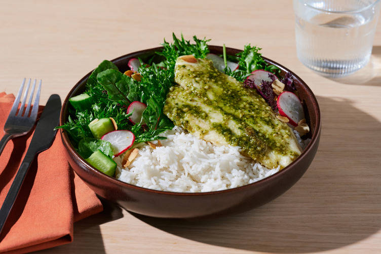 Basil Pesto Fish & Garlic Rice