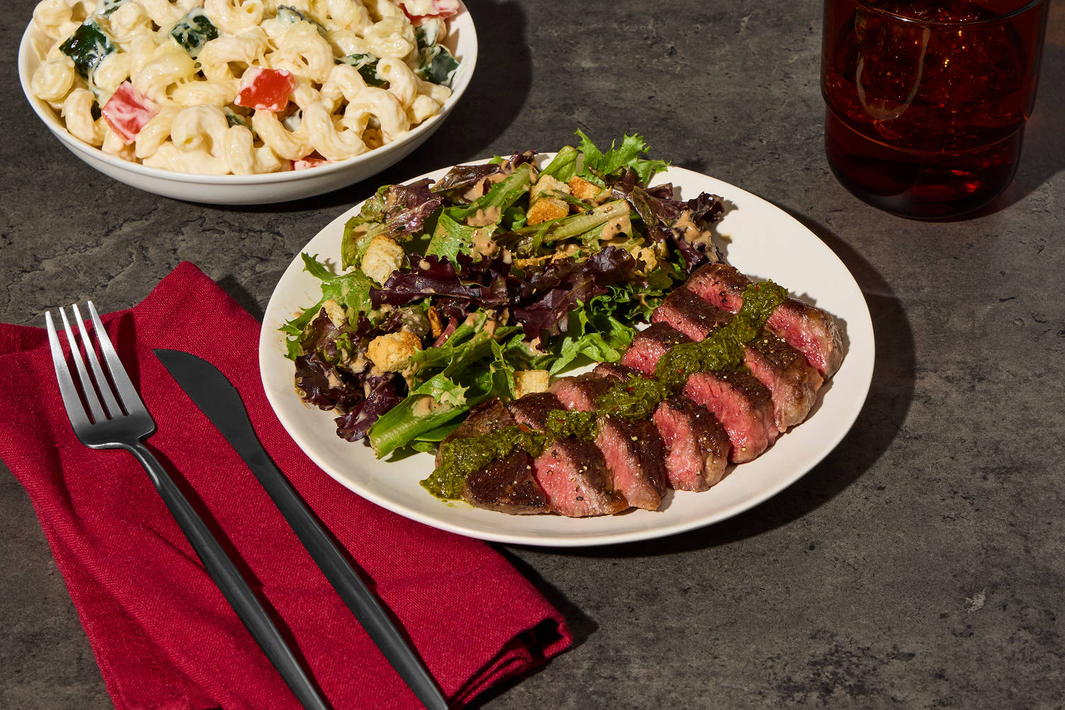 Chimichurri Steak & Creamy Queso Mac