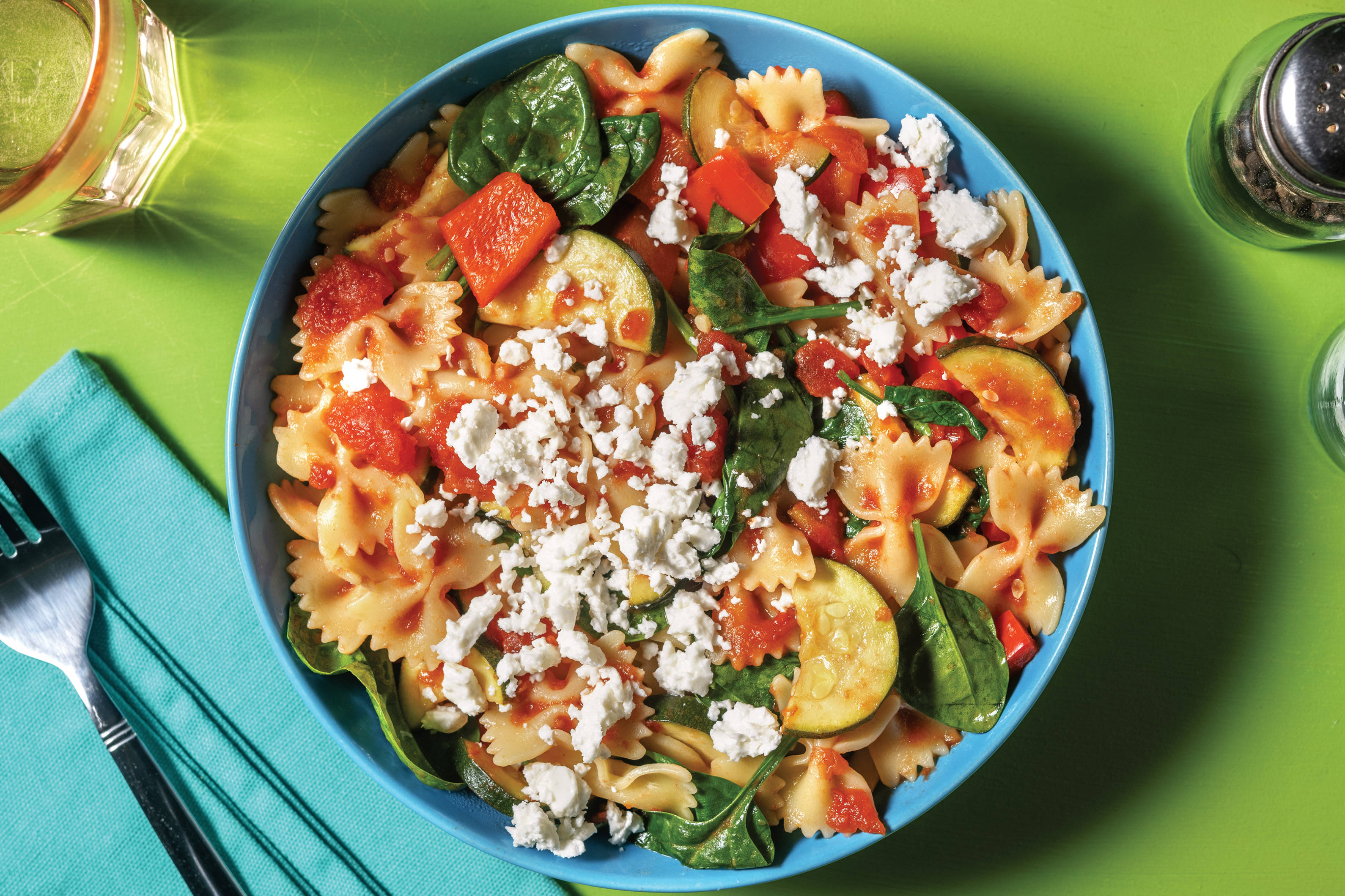 Speedy Tomato and Veggie Farfalle w/ Fetta